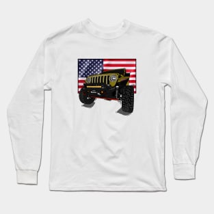 Jeep with American Flag - Harvest Tan Essential Long Sleeve T-Shirt